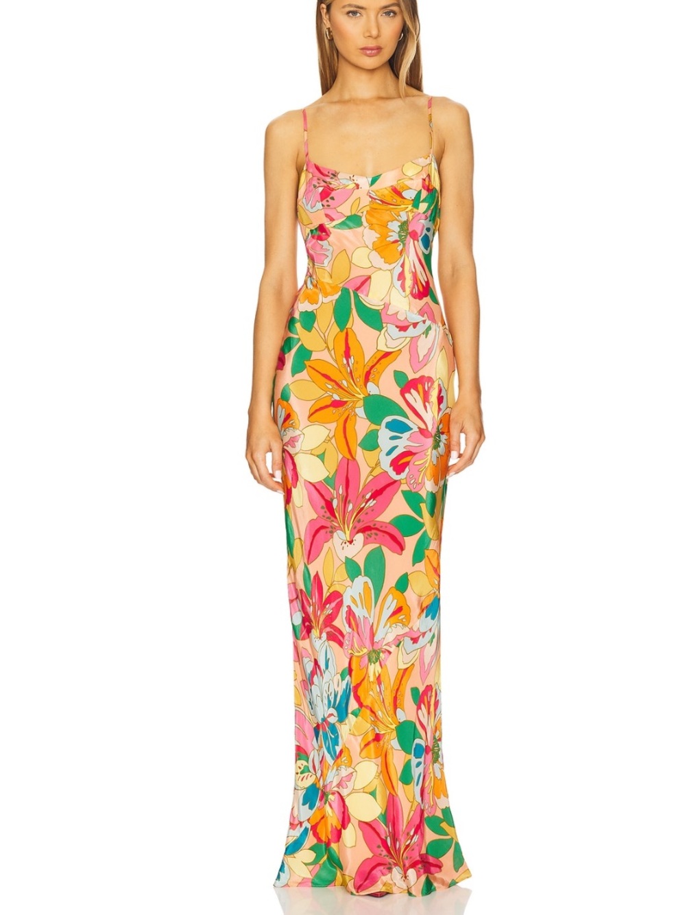 Amanda Uprichard Floral Slip Maxi Dress in Pink, Orange & Green